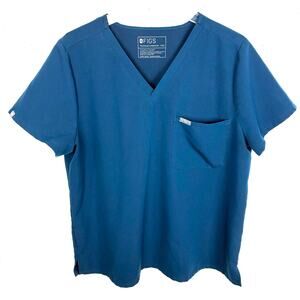 Figs Catarina One-Pocket Scrub Top Blue V-Neck Darted Back Short Sleeve Size XXL